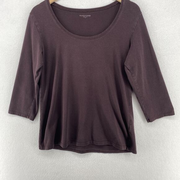 Eileen Fisher Tops - EILEEN FISHER Top M Stretch Organic Cotton Jersey 3/4 Sleeve Brown USA